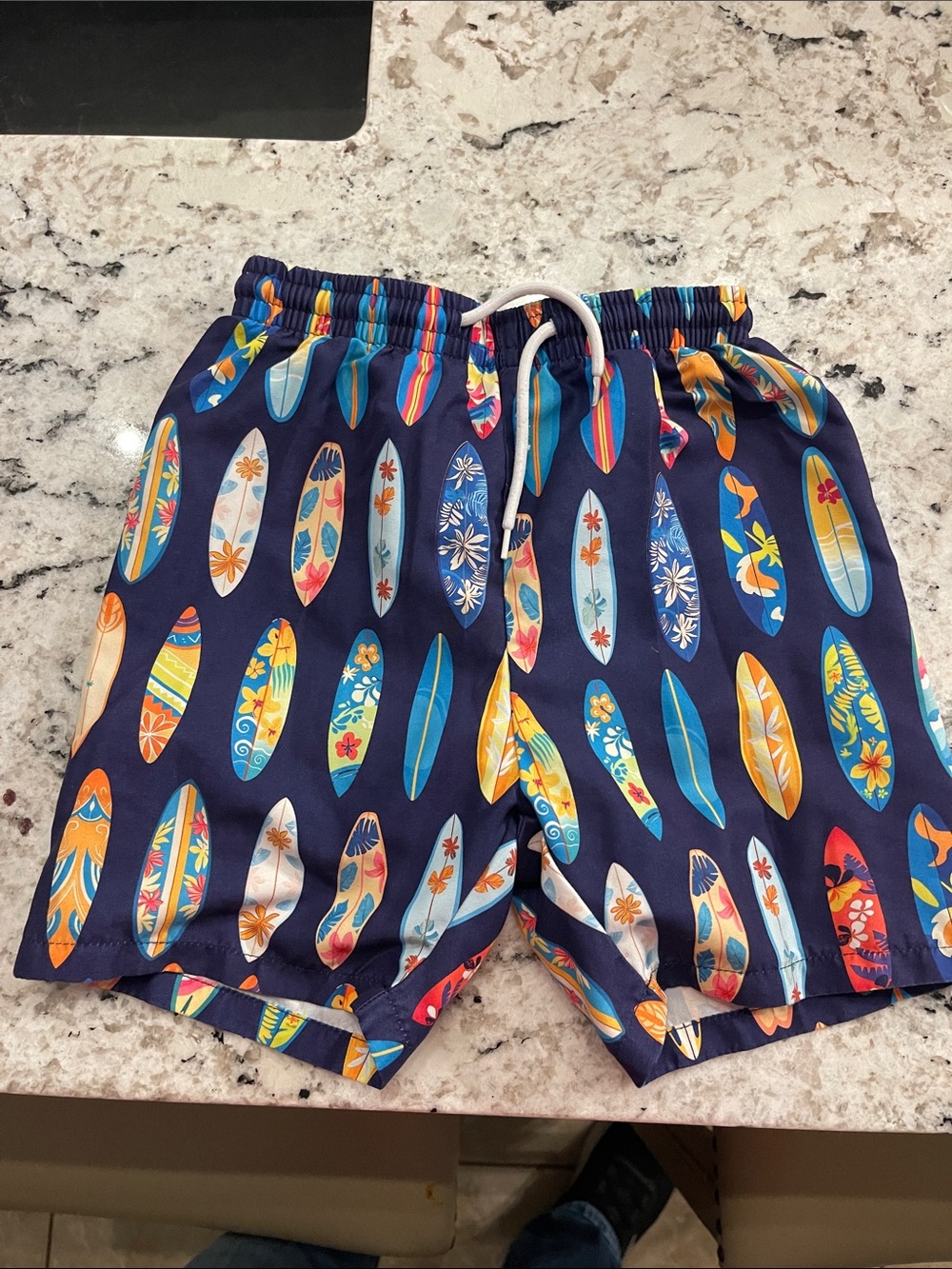 Source Unknown Navy Surfboard-Print Kids Swim Trunks with Bright Accents